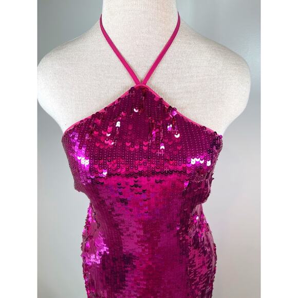 CULT GAIA Tasmina Sequin Embellished Halterneck Pink Midi Dress Size Medium - Picture 6 of 10